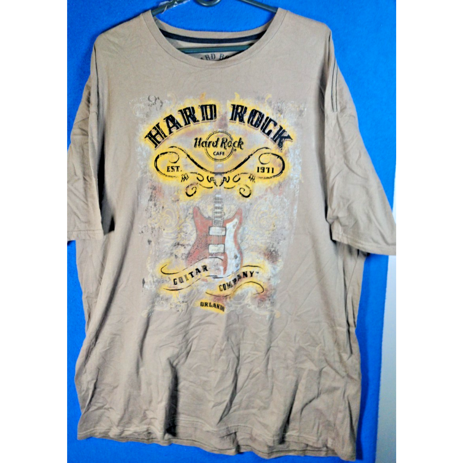 Hard Rock Cafe Orlando "Guitar Company" T-Shirt Brown [Graphic Music Men's Xl